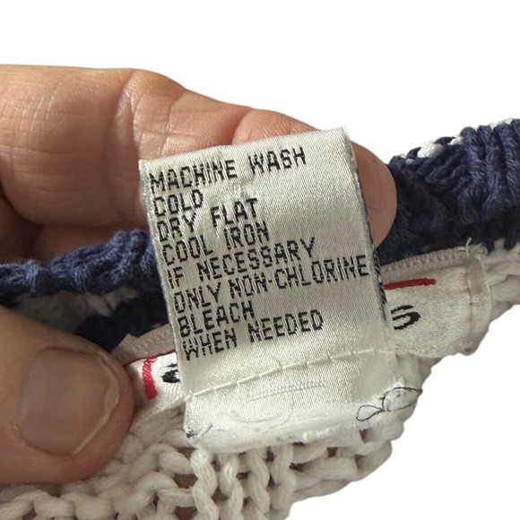 Talbots Womens White Cable Knit Cotton Cricket Cardigan Navy Stripe M Nautical - Picture 8 of 13